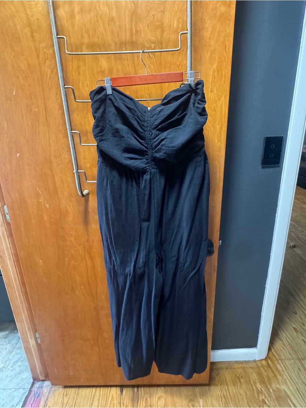 AE Strapless Black Jumpsuit with Ruched Bust